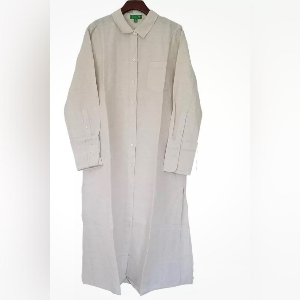 NWT JCrew Womens L/S Linen Button Up Beach Shirt Maxi BP237 Flax $118 Retail